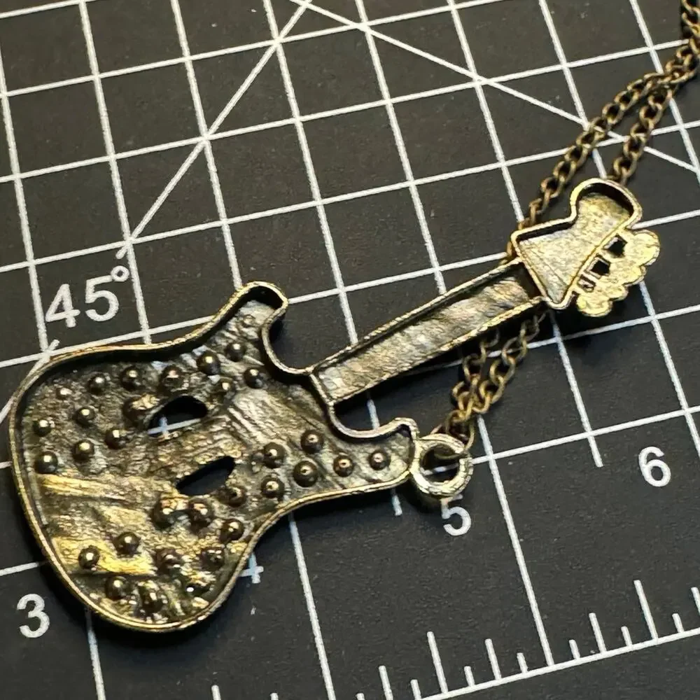 Antique Bronze Multi-Colored Rhinestone Guitar Necklace